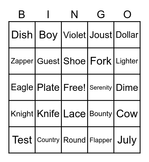 Fingerspelling Bingo Card