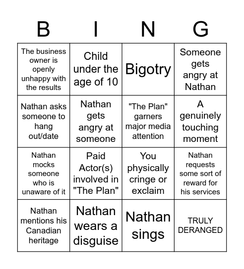 Nathan for You Bingo Card