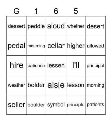 Gold 165 Bingo Card