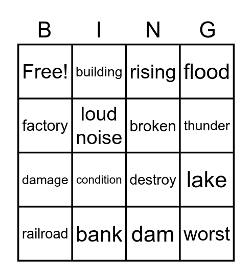 The Johnstown Flood : Wave of Wave of Water Destroys Town Bingo Card