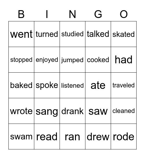6th grade bingo  past tense verbs Bingo Card
