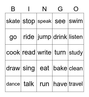 6th grade matching present tense verbs Bingo Card