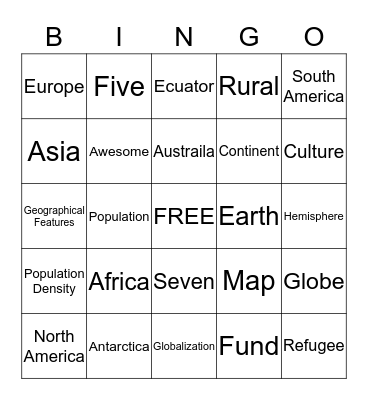 Geography and World Cultures Bingo Card
