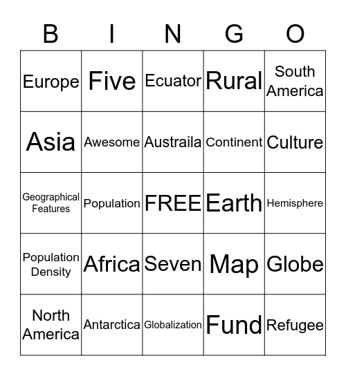 Geography and World Cultures Bingo Card