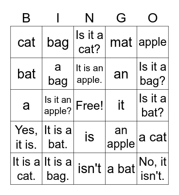 Starter A Lesson 1 Aa Bingo Card