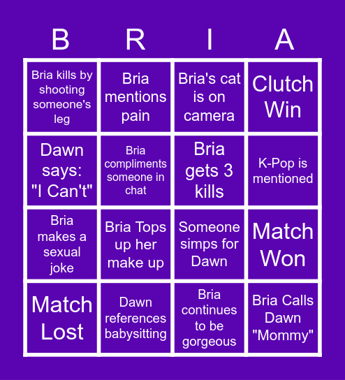 #BriaFanClub Bingo Card