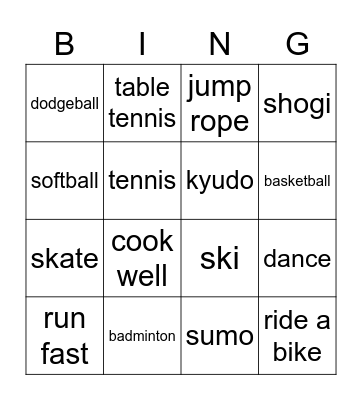 Can you ___/ play/ do? Bingo Card