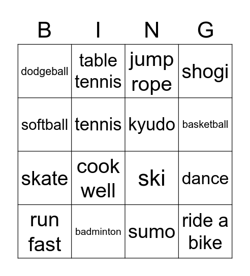 Can you ___/ play/ do? Bingo Card