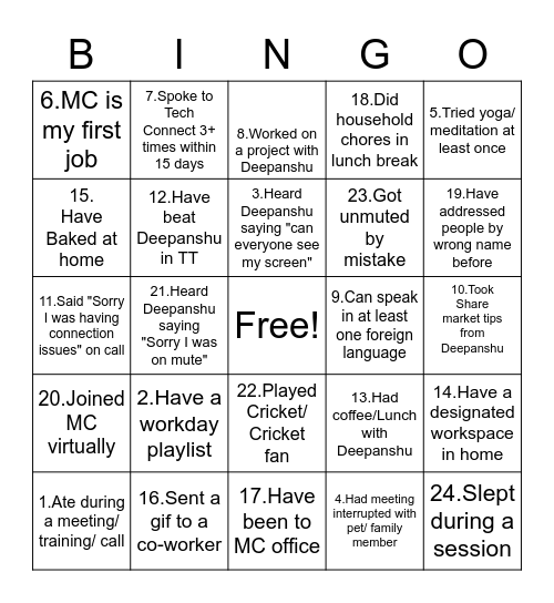 Farewell Bingo Card