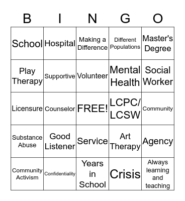 What it's like to be a therapist... Bingo Card