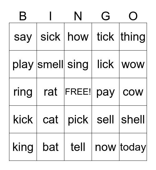 Word Family Review Bingo Card
