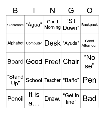 School Unit Bingo Card
