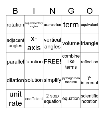 Math Vocabulary Bingo Card