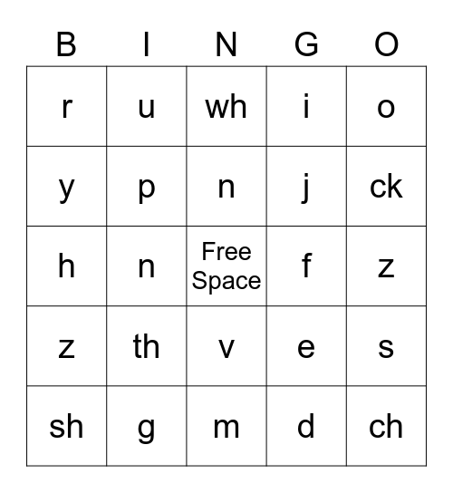 Phoneme Bingo Card