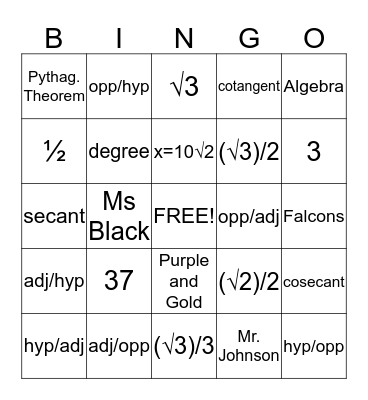 Trig Bingo Card