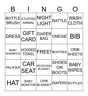 BABY GRACE Bingo Card