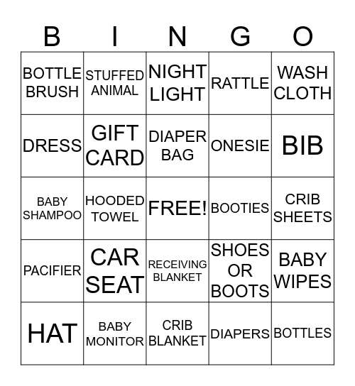 BABY GRACE Bingo Card