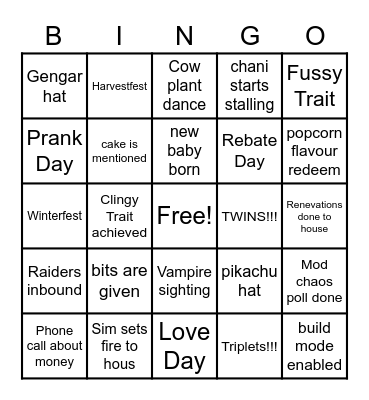 Chani Bingo Card