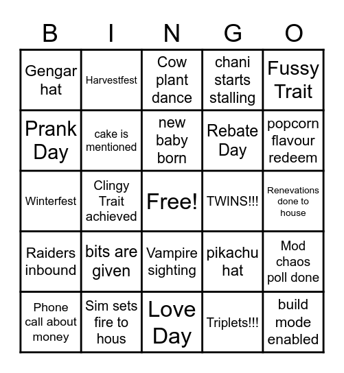Chani Bingo Card