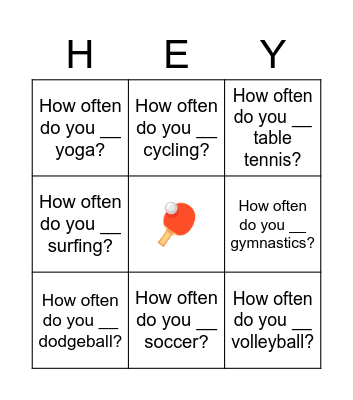 T1 Sports! Bingo Card