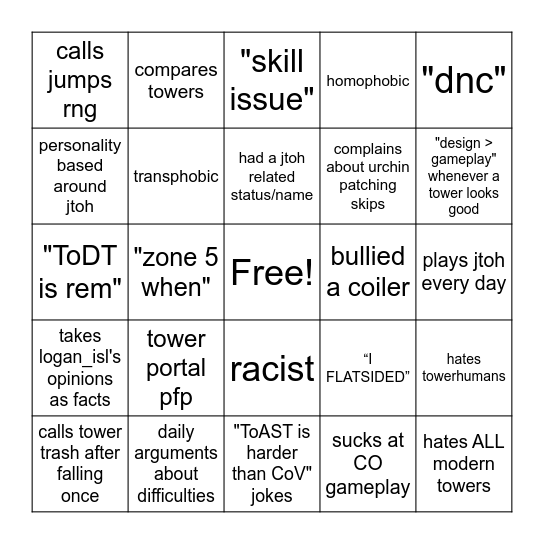 jtard bingo Card