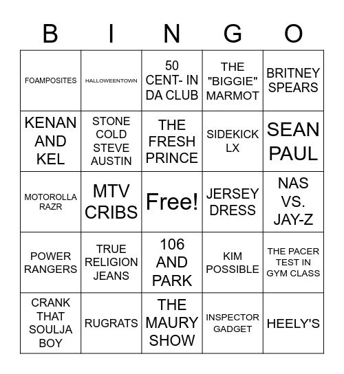 THROWBACK THURSDAY Bingo Card