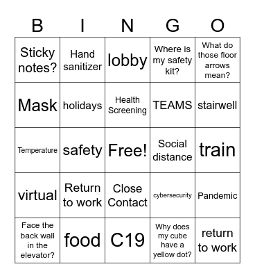 Return to Work Bingo Card