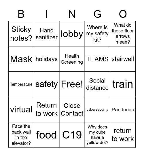 Return to Work Bingo Card