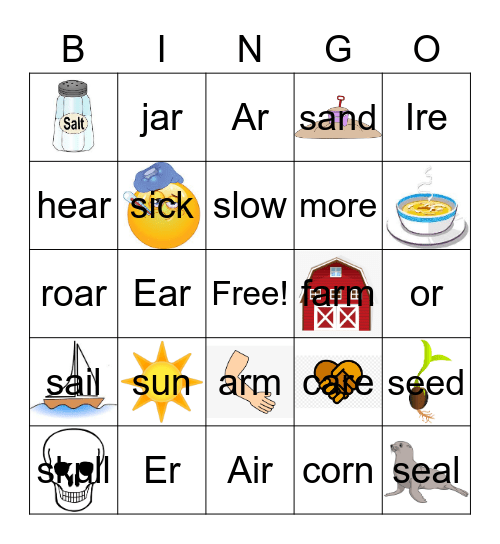 prevocalic r and initial s Bingo Card