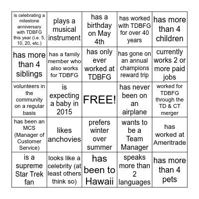Get the signature in the appropriate square for someone who... Bingo Card