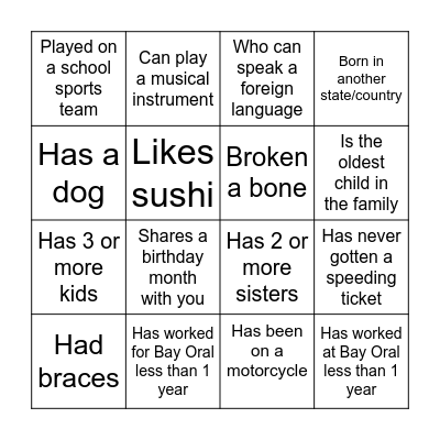 Find someone who . . . . Bingo Card