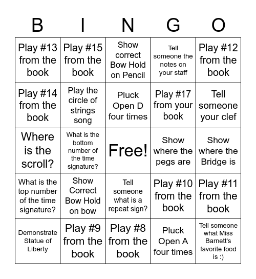 Beginning Orchestra Bingo! Bingo Card