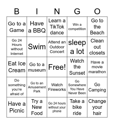 Summer Bingo Card