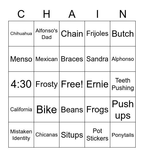 Broken Chain Bingo Card