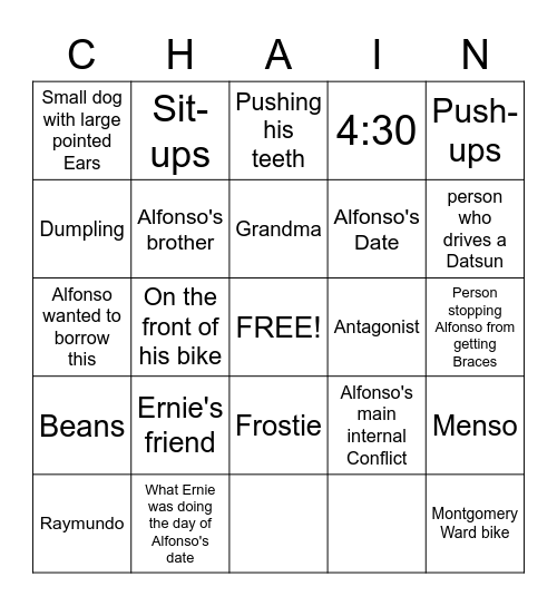 Broken Chain Bingo Card
