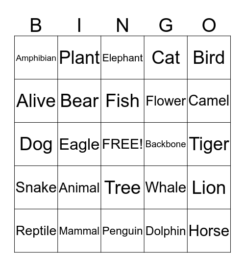 Living Things Bingo Card