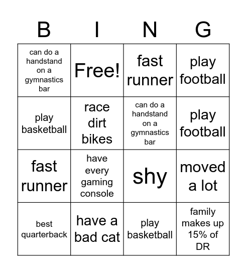 Commonalities Bingo Card