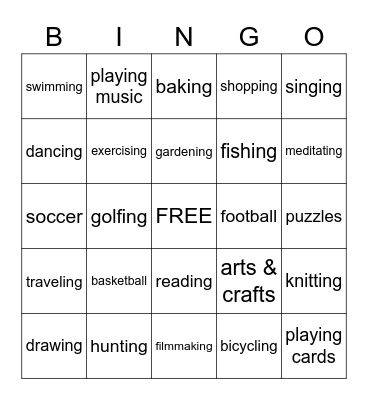 LEISURE Bingo Card