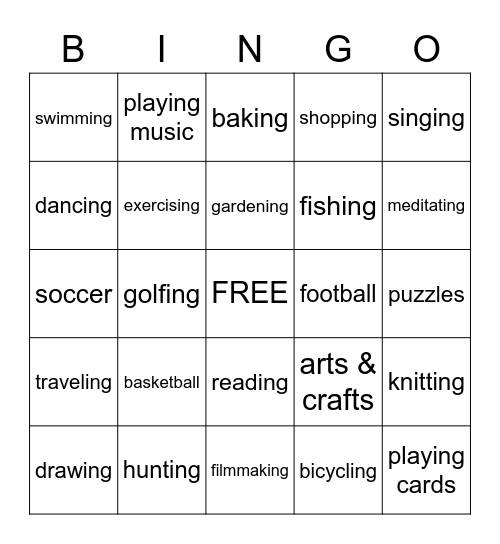 LEISURE Bingo Card