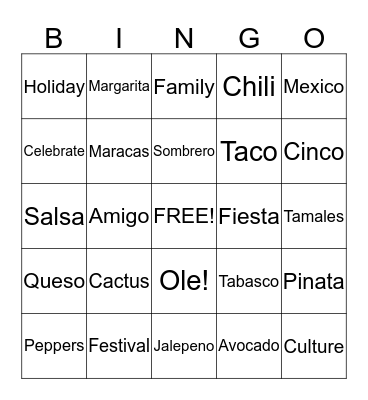 Cinco de Mayo Bingo Card