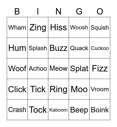 Onomatopoeia Bingo Card