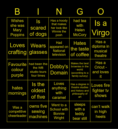 Phoebe - Professor 🟡🦡📒 Bingo Card