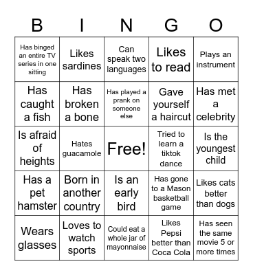 SHPE Social Bingo Card