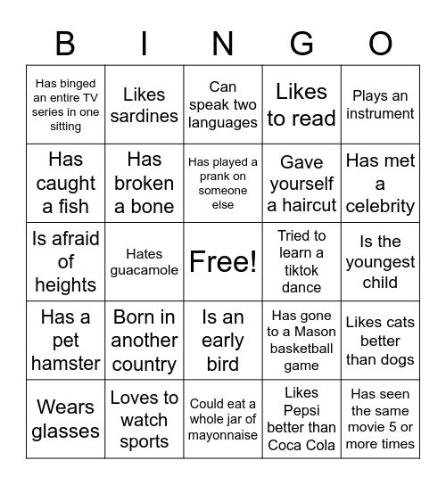 SHPE Social Bingo Card