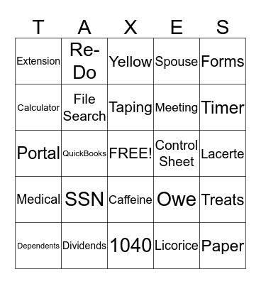 Tax Season Bingo Card