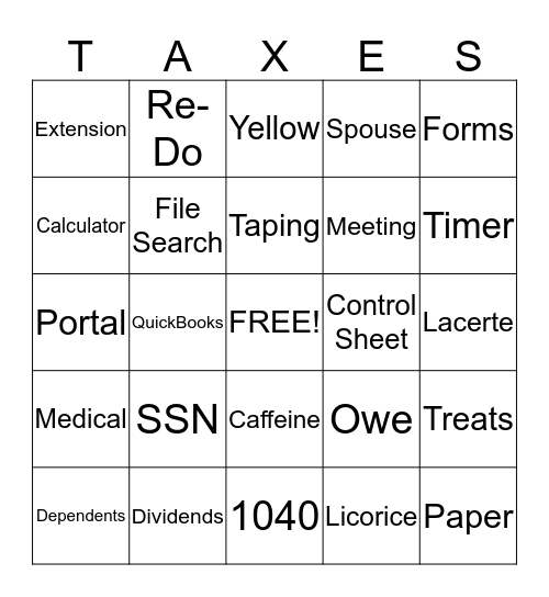 Tax Season Bingo Card