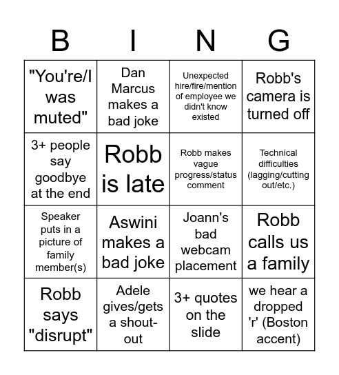 All Hands Bingo Card