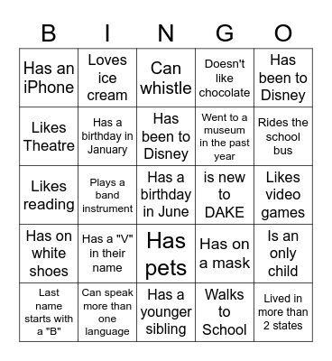 Middle School BINGO: Find someone who... Bingo Card