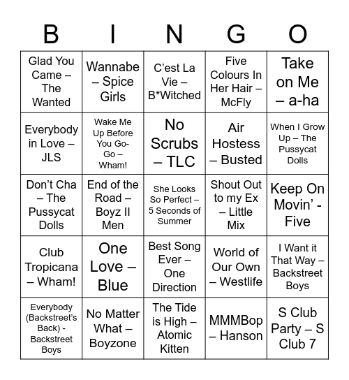 Girl Bands vs. Boy Bands Bingo Card