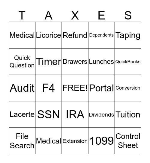 Tax Season Bingo Card